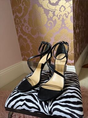 GUESS Black Strappy Clear-Panel Heeled Sandals